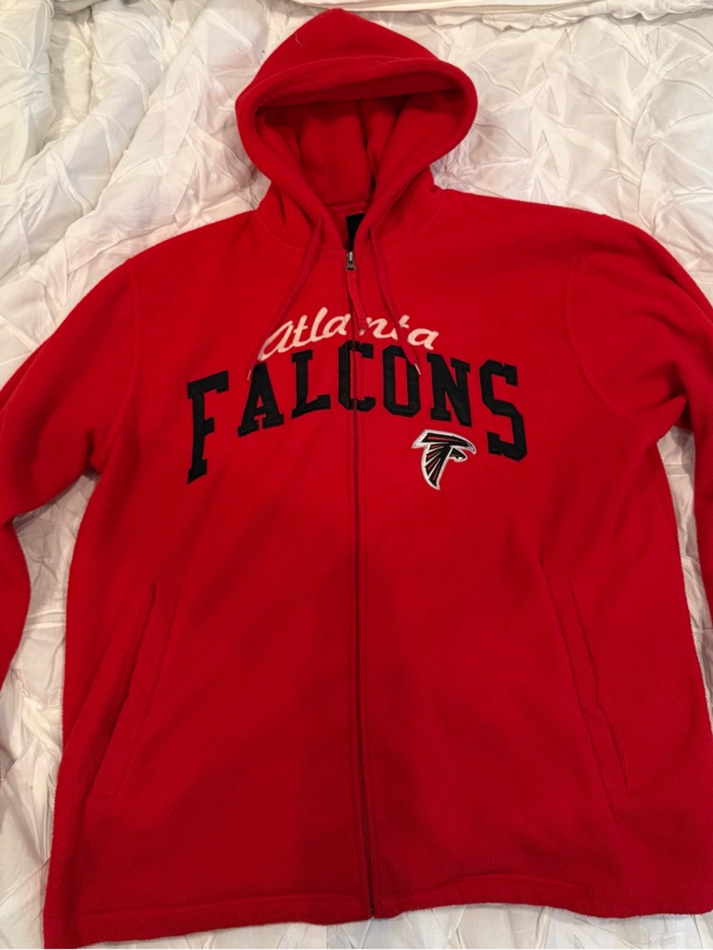 NFL Atlanta Falcons Red Fleece Zip-Up Hoodie with Embroidered Shield
